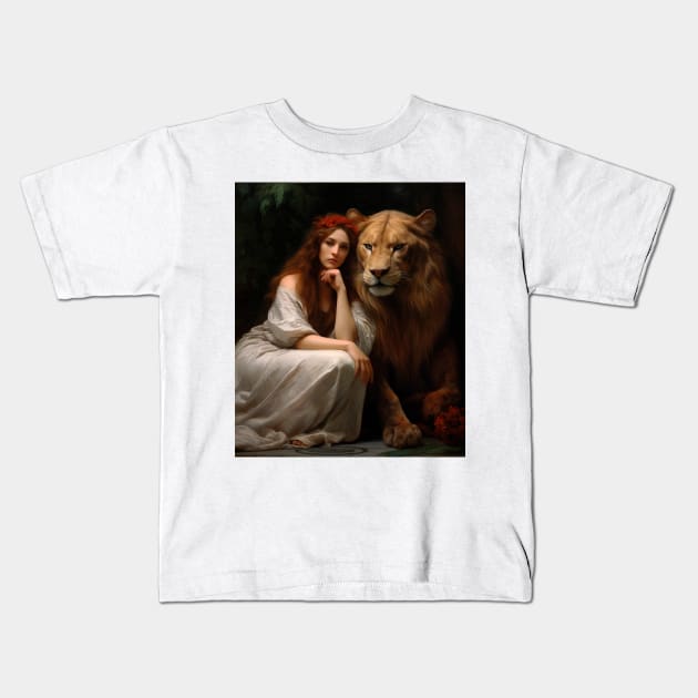 Lady and the Lion Kids T-Shirt by artmysterious